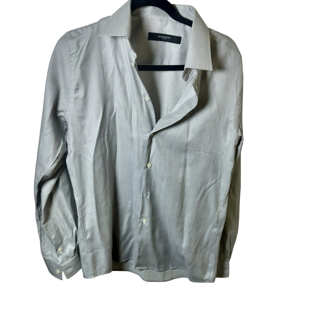 Givenchy ParisMens Grey Micro Stripe Long Sleeve ButtonDown Dress Shirt 15.75 40